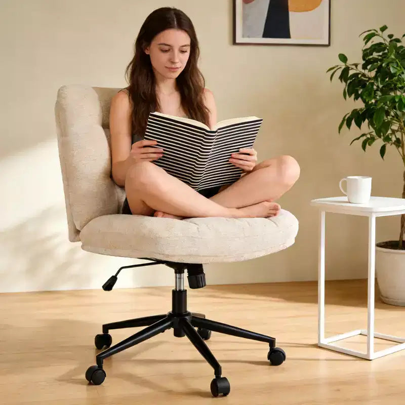 Chaise de bureau pivotante à 360°, sans accoudoirs, avec siège large à double coussin, réglable en hauteur pour bureau, chambre et salle d'étude