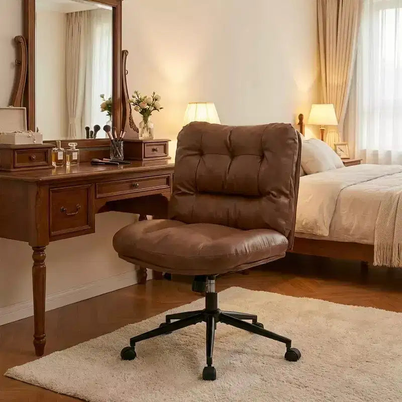 Chaise de bureau pivotante à 360°, sans accoudoirs, avec siège large à double coussin, réglable en hauteur pour bureau, chambre et salle d'étude