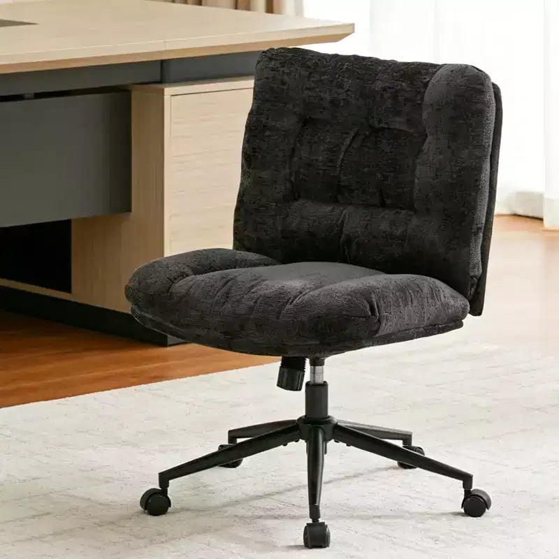 Chaise de bureau pivotante à 360°, sans accoudoirs, avec siège large à double coussin, réglable en hauteur pour bureau, chambre et salle d'étude