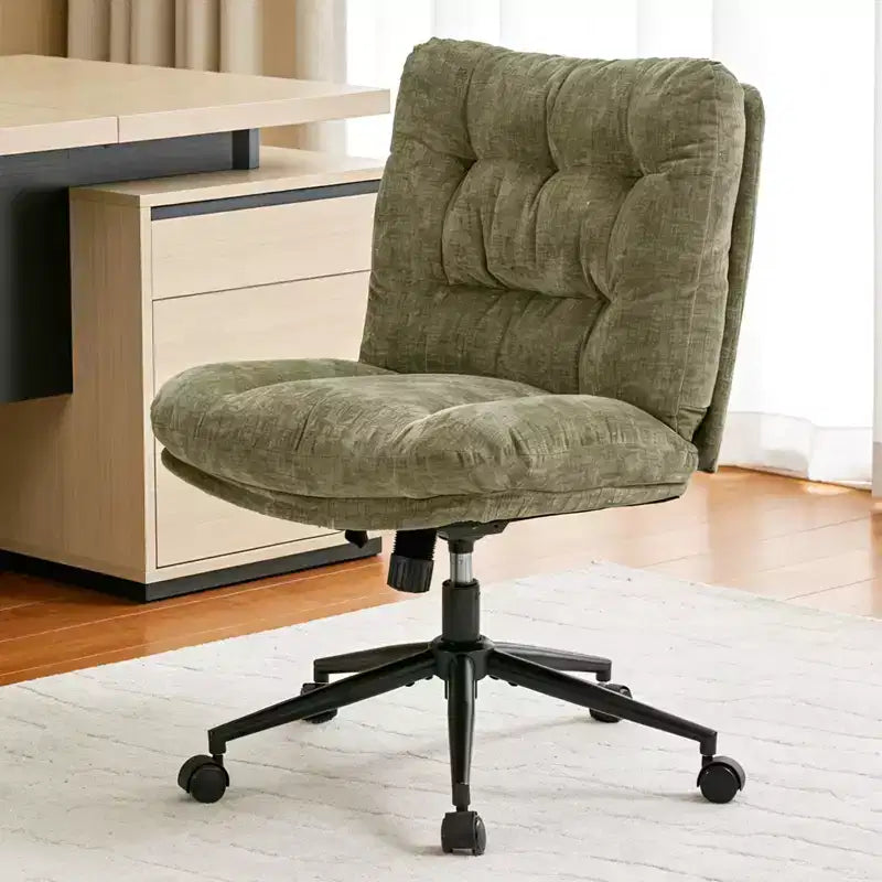 Chaise de bureau pivotante à 360°, sans accoudoirs, avec siège large à double coussin, réglable en hauteur pour bureau, chambre et salle d'étude