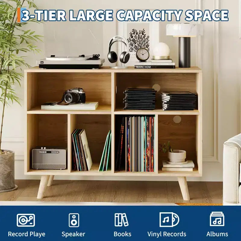 Meuble pour platine vinyle de 39,5 po avec station de recharge, meuble en bois d'ingénierie pouvant contenir plus de 350 albums vinyles, pour salon, chambre à coucher, bureau