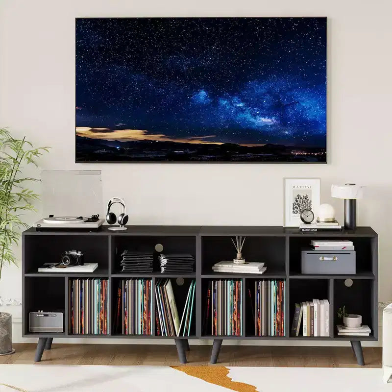 Meuble pour platine vinyle de 39,5 po avec station de recharge, meuble en bois d'ingénierie pouvant contenir plus de 350 albums vinyles, pour salon, chambre à coucher, bureau
