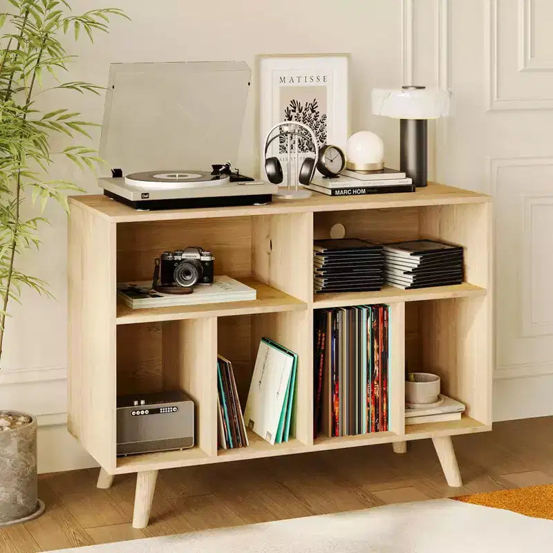 Meuble pour platine vinyle de 39,5 po avec station de recharge, meuble en bois d'ingénierie pouvant contenir plus de 350 albums vinyles, pour salon, chambre à coucher, bureau