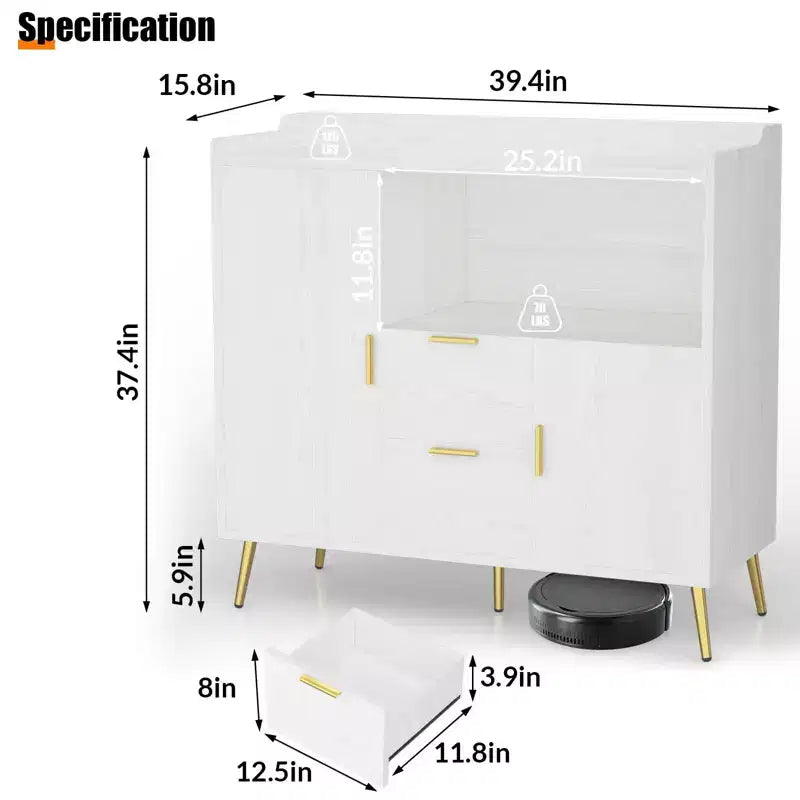 Bahut buffet moderne avec tiroirs, meuble de rangement de 100 cm avec étagères et portes pour cuisine et salle à manger