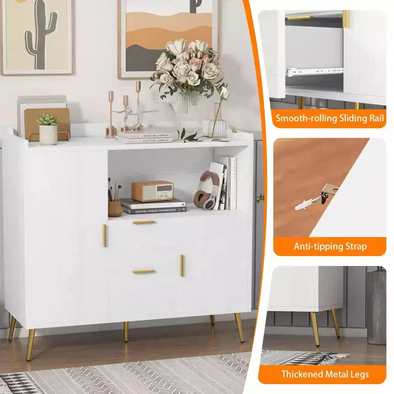 Bahut buffet moderne avec tiroirs, meuble de rangement de 100 cm avec étagères et portes pour cuisine et salle à manger