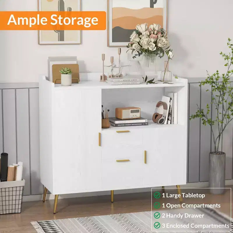 Bahut buffet moderne avec tiroirs, meuble de rangement de 100 cm avec étagères et portes pour cuisine et salle à manger