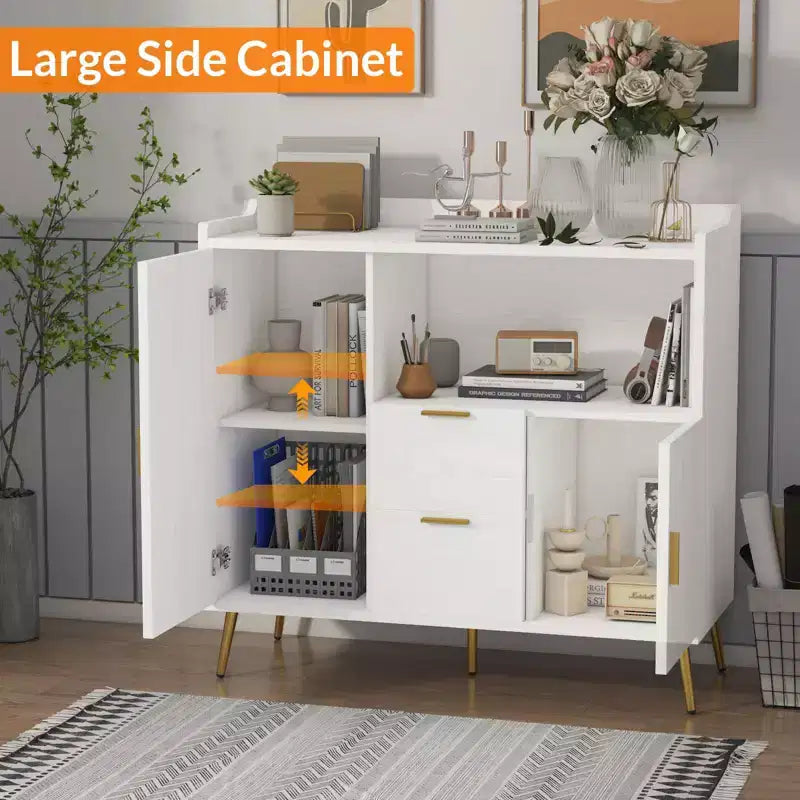 Bahut buffet moderne avec tiroirs, meuble de rangement de 100 cm avec étagères et portes pour cuisine et salle à manger
