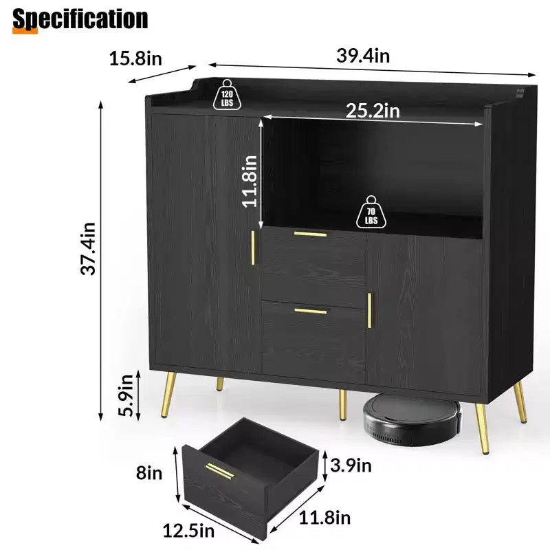 Bahut buffet moderne avec tiroirs, meuble de rangement de 100 cm avec étagères et portes pour cuisine et salle à manger