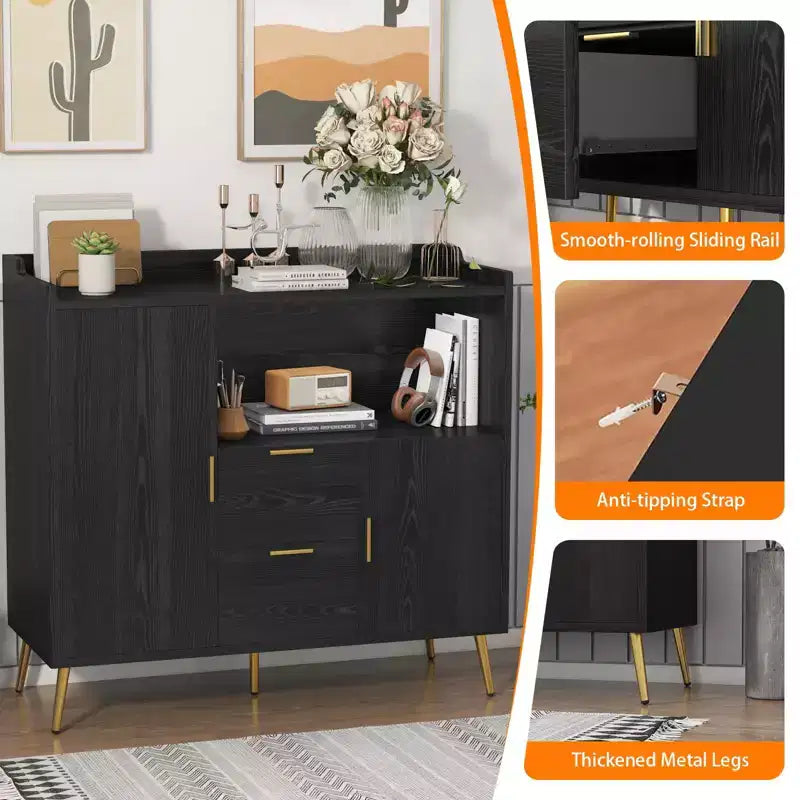 Bahut buffet moderne avec tiroirs, meuble de rangement de 100 cm avec étagères et portes pour cuisine et salle à manger