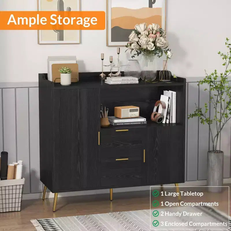 Bahut buffet moderne avec tiroirs, meuble de rangement de 100 cm avec étagères et portes pour cuisine et salle à manger