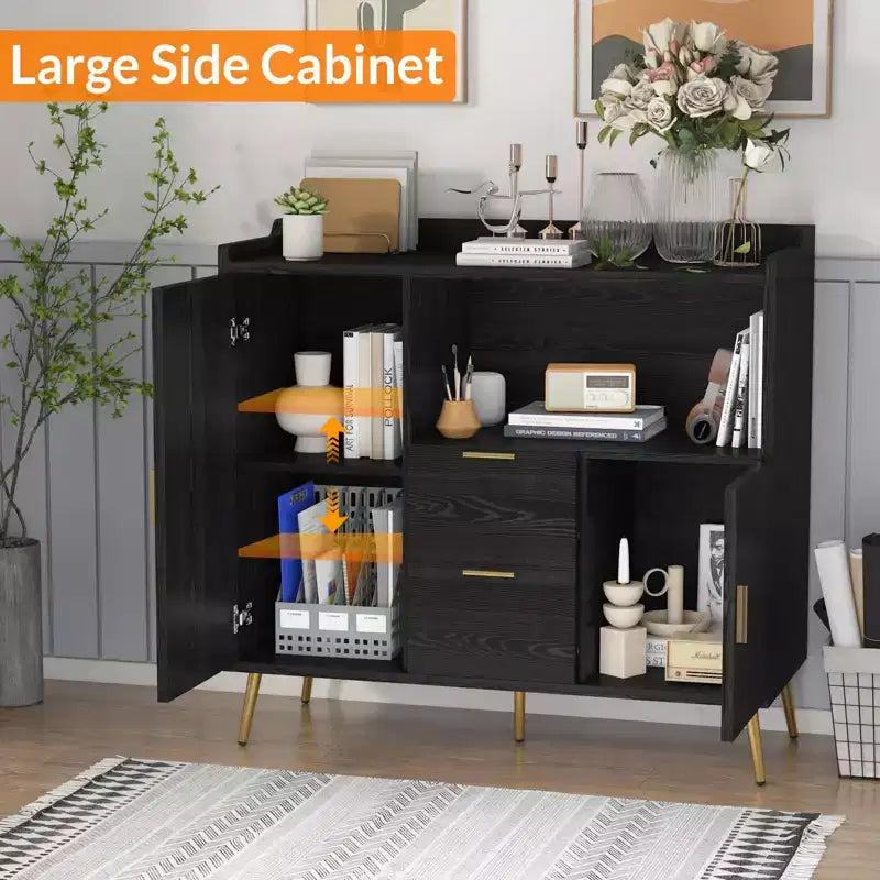 Bahut buffet moderne avec tiroirs, meuble de rangement de 100 cm avec étagères et portes pour cuisine et salle à manger