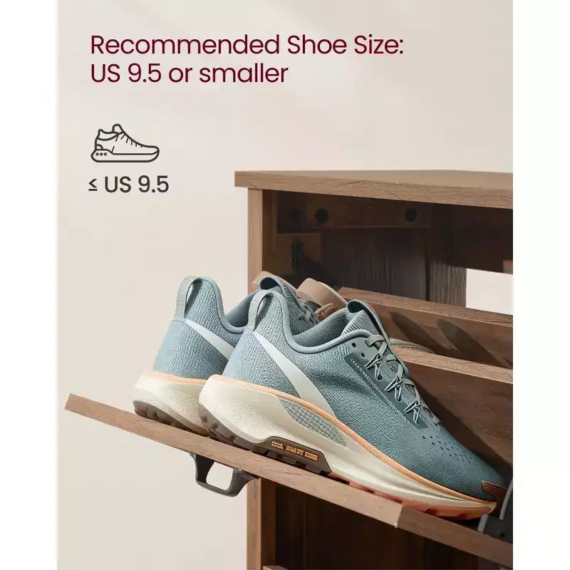 Meuble de rangement pour chaussures avec 2 tiroirs basculants, meuble à chaussures étroit autoportant, capacité de 12 à 16 paires, marron miel