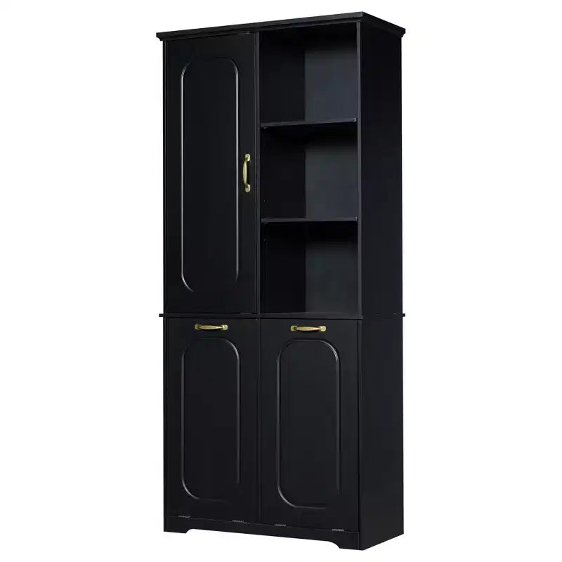 Meuble de rangement haut de salle de bain autoportant de 68 po avec 2 paniers à linge basculants, étagères réglables, armoire à porte à fermeture douce