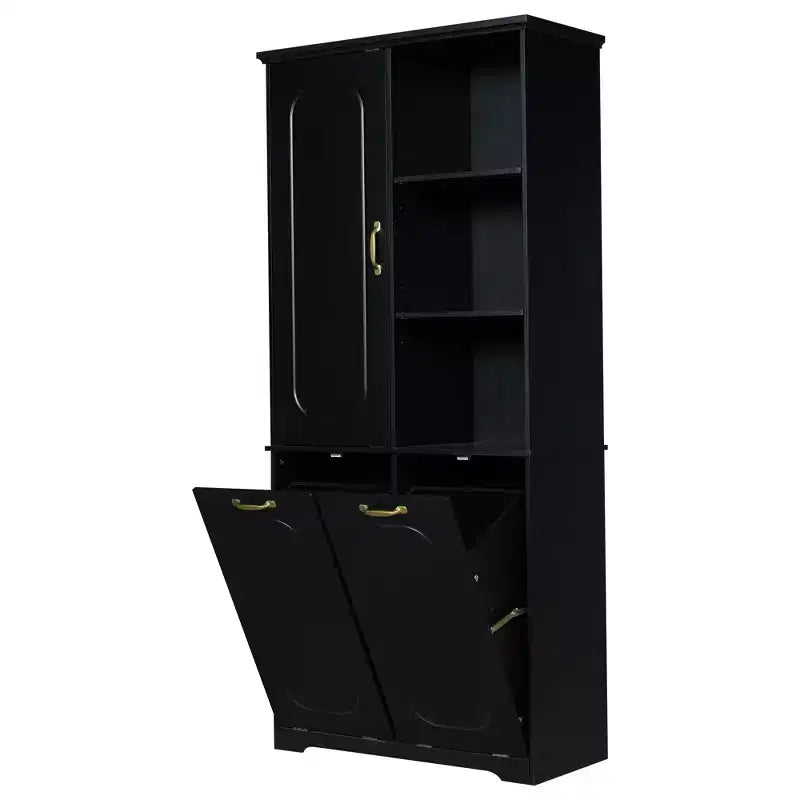 Meuble de rangement haut de salle de bain autoportant de 68 po avec 2 paniers à linge basculants, étagères réglables, armoire à porte à fermeture douce