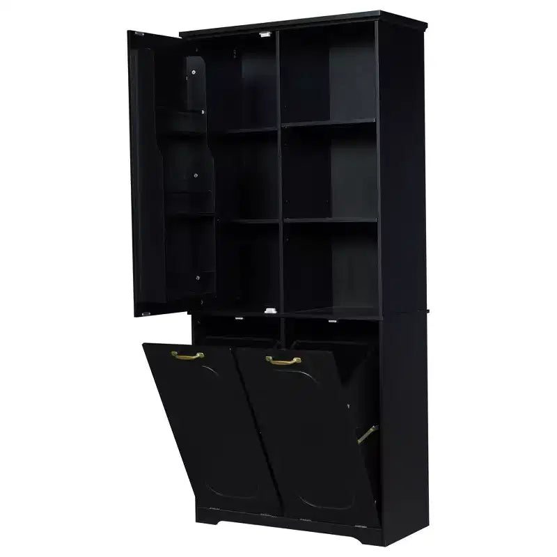 Meuble de rangement haut de salle de bain autoportant de 68 po avec 2 paniers à linge basculants, étagères réglables, armoire à porte à fermeture douce
