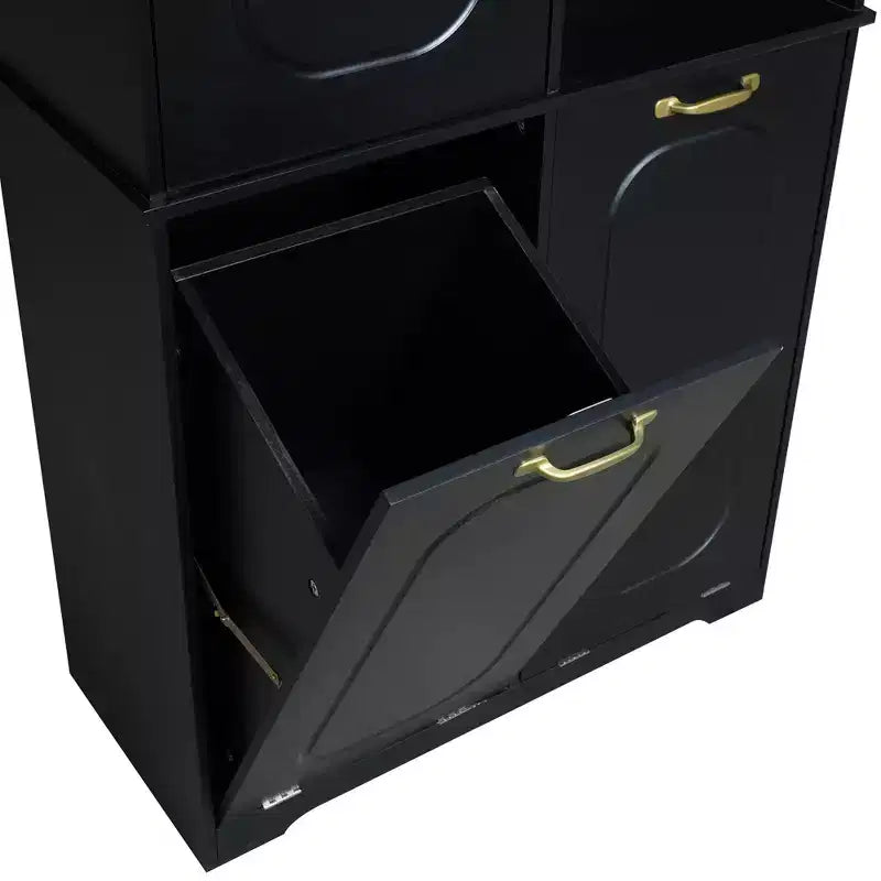 Meuble de rangement haut de salle de bain autoportant de 68 po avec 2 paniers à linge basculants, étagères réglables, armoire à porte à fermeture douce