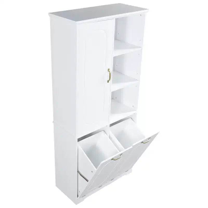 Meuble de rangement haut de salle de bain autoportant de 68 po avec 2 paniers à linge basculants, étagères réglables, armoire à porte à fermeture douce