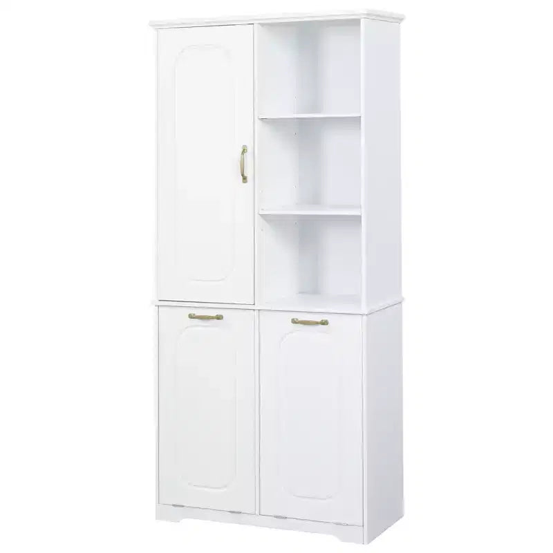 Meuble de rangement haut de salle de bain autoportant de 68 po avec 2 paniers à linge basculants, étagères réglables, armoire à porte à fermeture douce