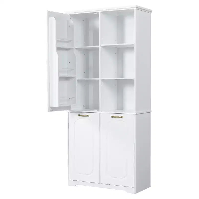 Meuble de rangement haut de salle de bain autoportant de 68 po avec 2 paniers à linge basculants, étagères réglables, armoire à porte à fermeture douce