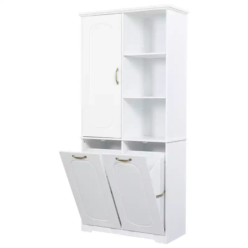 Meuble de rangement haut de salle de bain autoportant de 68 po avec 2 paniers à linge basculants, étagères réglables, armoire à porte à fermeture douce