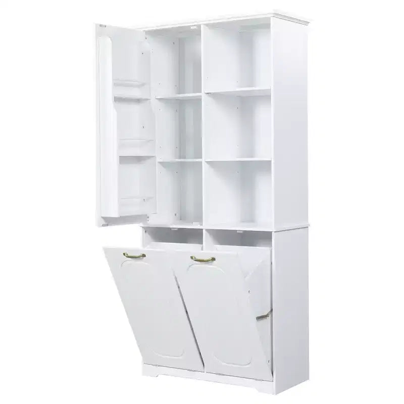 Meuble de rangement haut de salle de bain autoportant de 68 po avec 2 paniers à linge basculants, étagères réglables, armoire à porte à fermeture douce