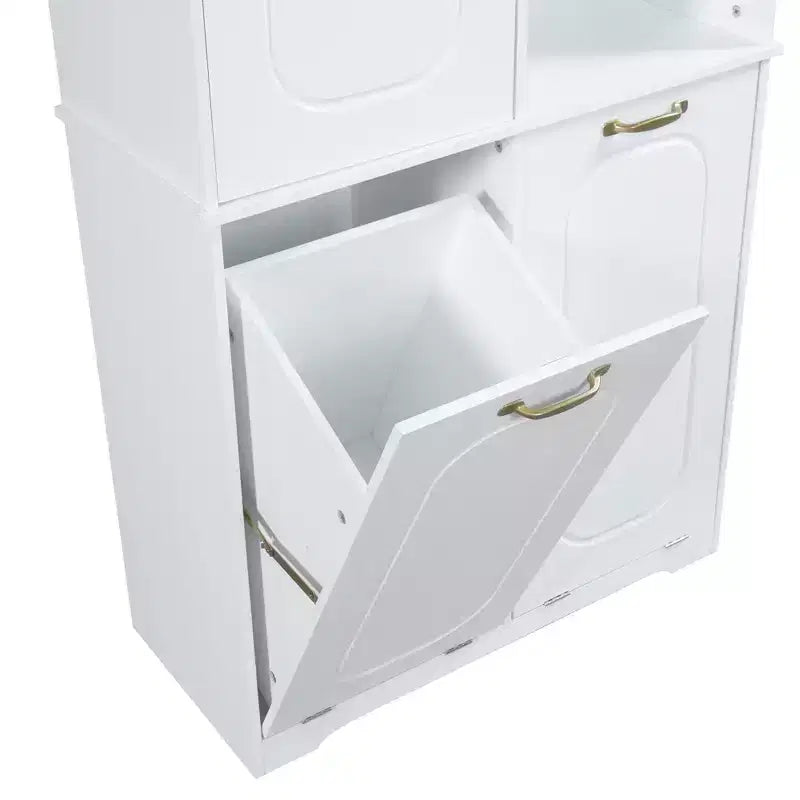 Meuble de rangement haut de salle de bain autoportant de 68 po avec 2 paniers à linge basculants, étagères réglables, armoire à porte à fermeture douce