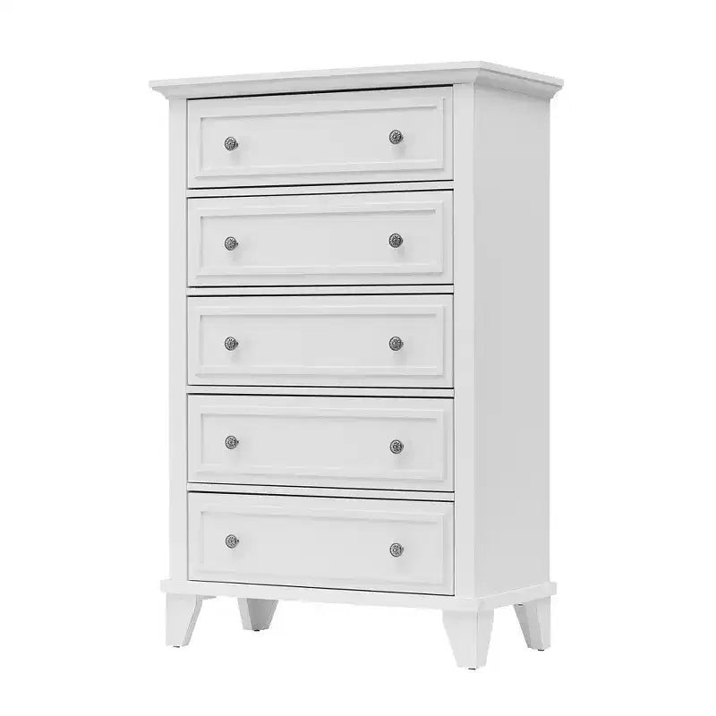 Commode moderne en bois de 122 cm de haut avec 5 tiroirs et poignées métalliques pour chambre et salon