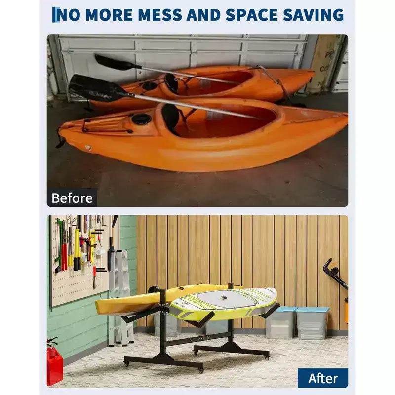 Support de rangement autoportant pour kayak Robuste en acier réglable avec roues mobiles, sangles de suspension, support multi-kayak type S