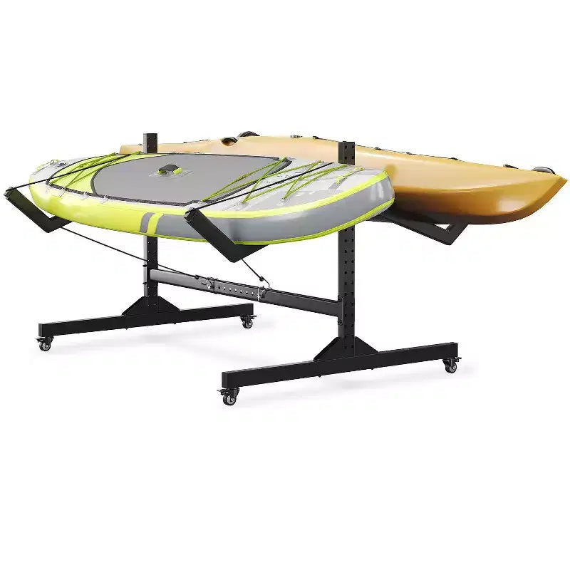 Support de rangement autoportant pour kayak Robuste en acier réglable avec roues mobiles, sangles de suspension, support multi-kayak type S