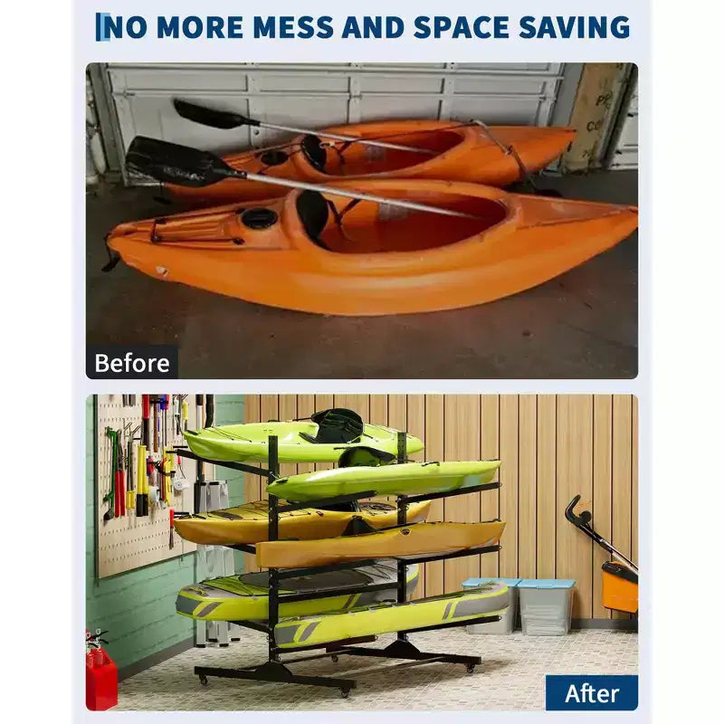 Support de rangement pour kayaks robuste avec roues verrouillables pour kayaks, canoës, planches de surf et planches à pagaie, étagères amovibles