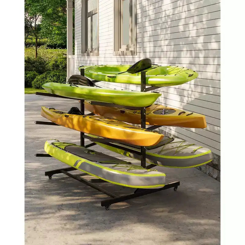 Support de rangement pour kayaks robuste avec roues verrouillables pour kayaks, canoës, planches de surf et planches à pagaie, étagères amovibles