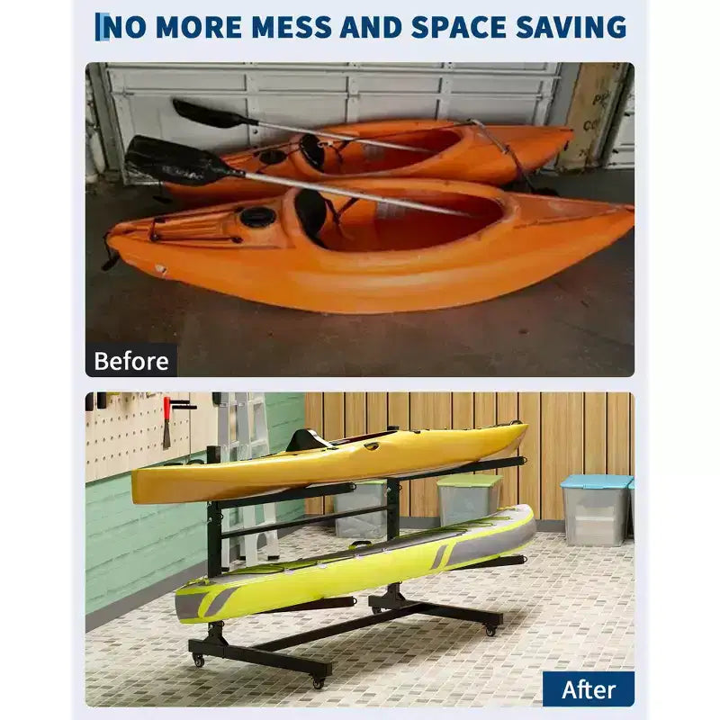 Support de rangement pour kayaks robuste avec roues verrouillables pour kayaks, canoës, planches de surf et planches à pagaie, étagères amovibles