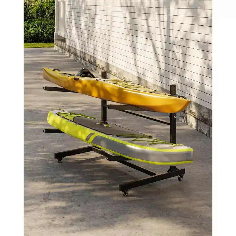 Support de rangement pour kayaks robuste avec roues verrouillables pour kayaks, canoës, planches de surf et planches à pagaie, étagères amovibles