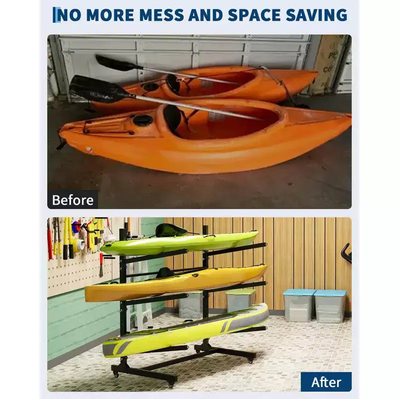 Support de rangement pour kayaks robuste avec roues verrouillables pour kayaks, canoës, planches de surf et planches à pagaie, étagères amovibles