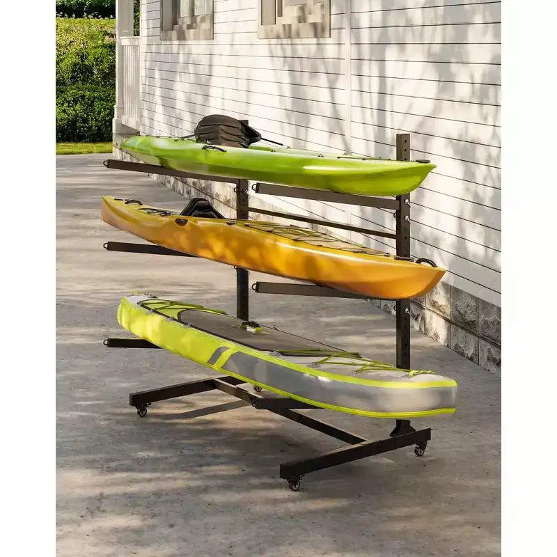 Support de rangement pour kayaks robuste avec roues verrouillables pour kayaks, canoës, planches de surf et planches à pagaie, étagères amovibles