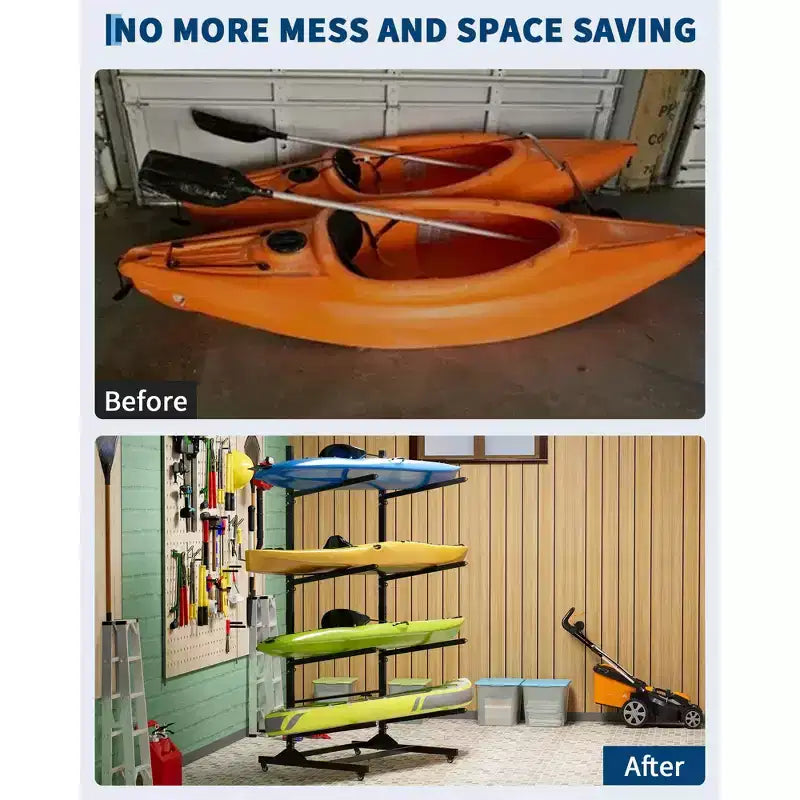 Support de rangement pour kayaks robuste avec roues verrouillables pour kayaks, canoës, planches de surf et planches à pagaie, étagères amovibles
