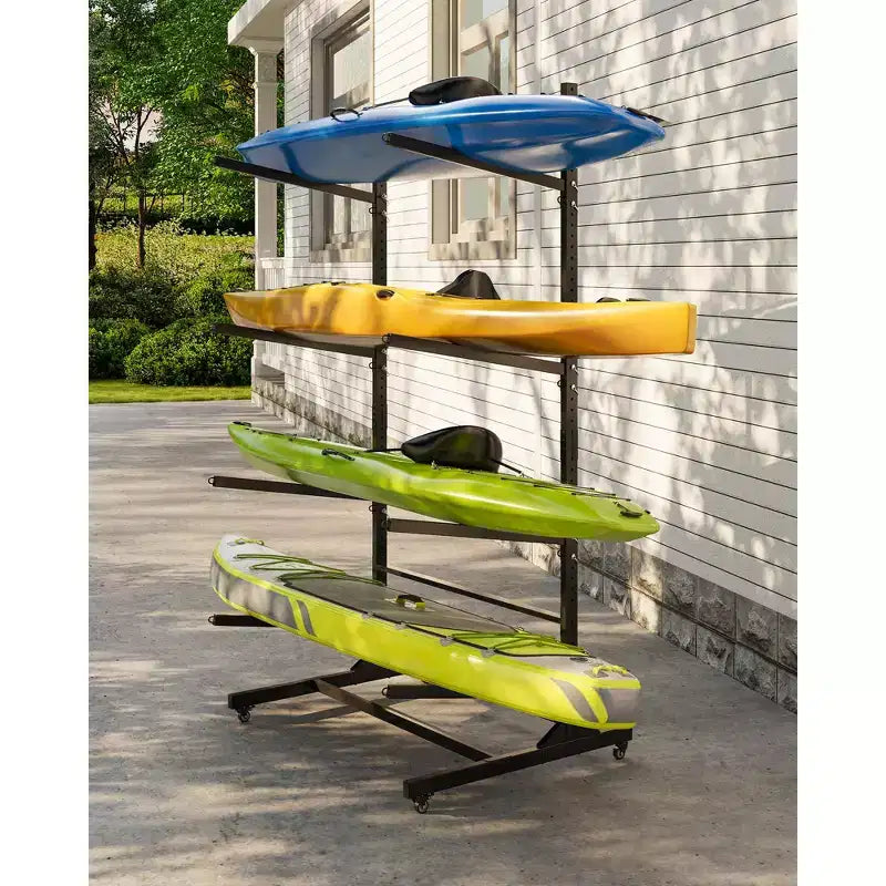 Support de rangement pour kayaks robuste avec roues verrouillables pour kayaks, canoës, planches de surf et planches à pagaie, étagères amovibles