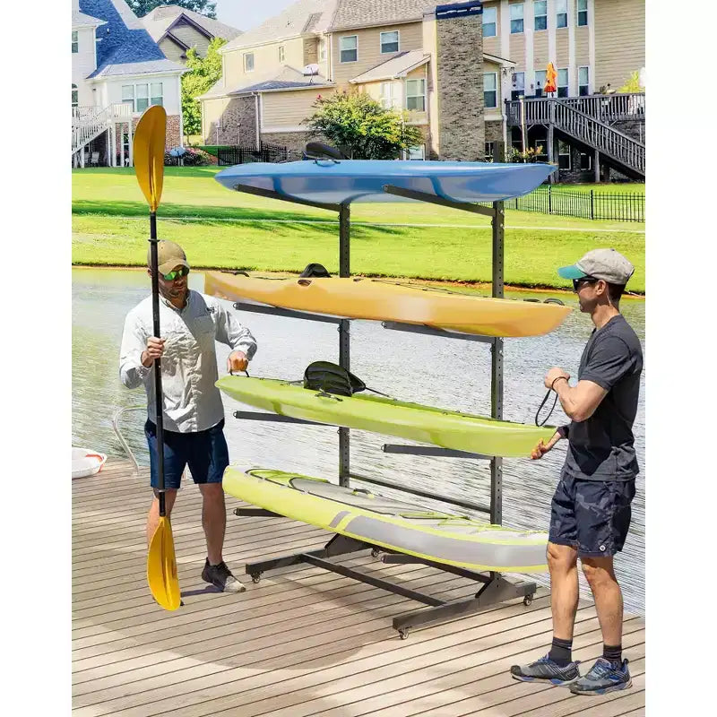 Support de rangement pour kayaks robuste avec roues verrouillables pour kayaks, canoës, planches de surf et planches à pagaie, étagères amovibles
