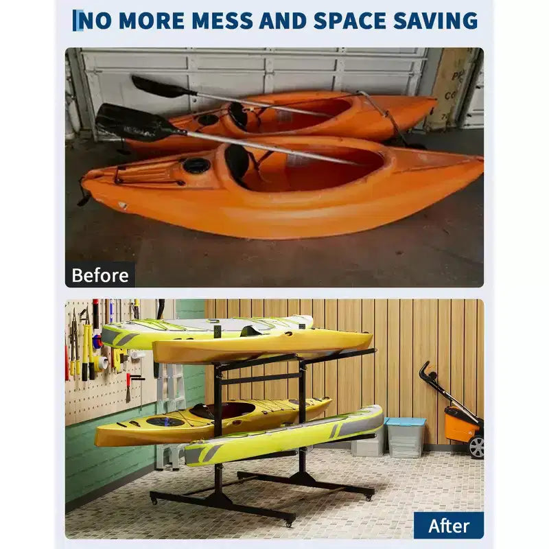 Support de rangement pour kayaks robuste avec roues verrouillables pour kayaks, canoës, planches de surf et planches à pagaie, étagères amovibles
