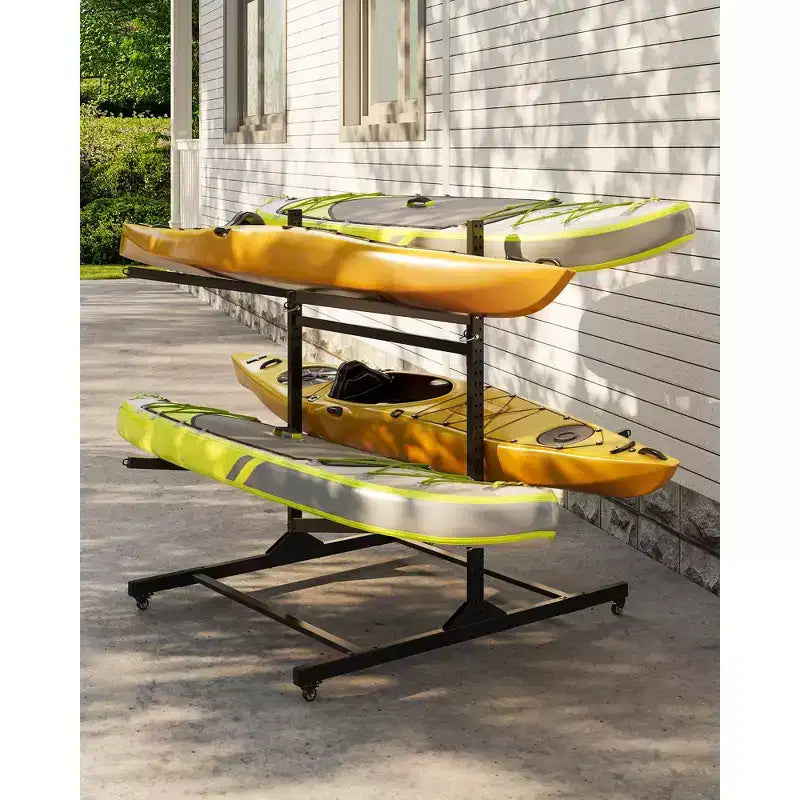 Support de rangement pour kayaks robuste avec roues verrouillables pour kayaks, canoës, planches de surf et planches à pagaie, étagères amovibles