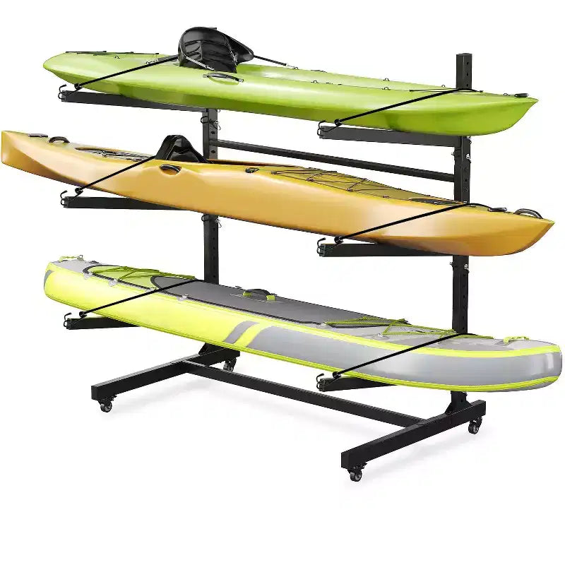 Support de rangement pour kayaks robuste avec roues verrouillables pour kayaks, canoës, planches de surf et planches à pagaie, étagères amovibles