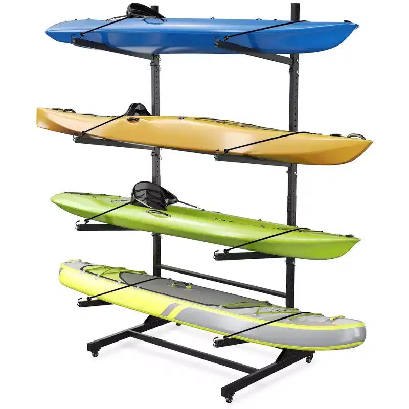 Support de rangement pour kayaks robuste avec roues verrouillables pour kayaks, canoës, planches de surf et planches à pagaie, étagères amovibles