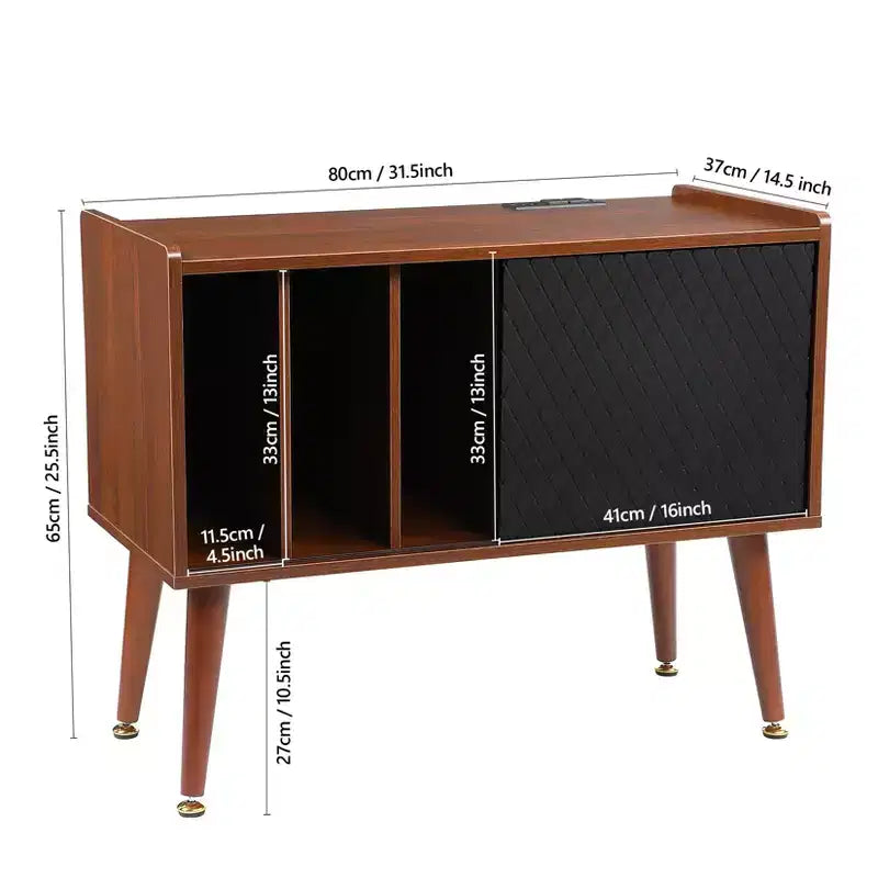 Grand meuble de rangement pour disques vinyles, peut contenir 300 albums, support de platine vinyle avec station de charge et ports USB, table d'appoint pour tourne-disque