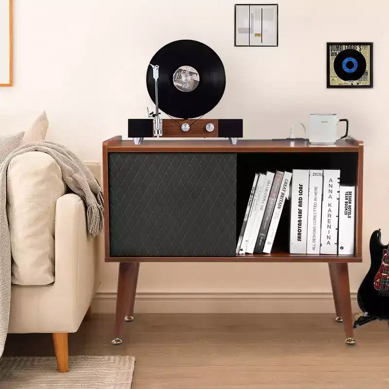 Grand meuble de rangement pour disques vinyles, peut contenir 300 albums, support de platine vinyle avec station de charge et ports USB, table d'appoint pour tourne-disque