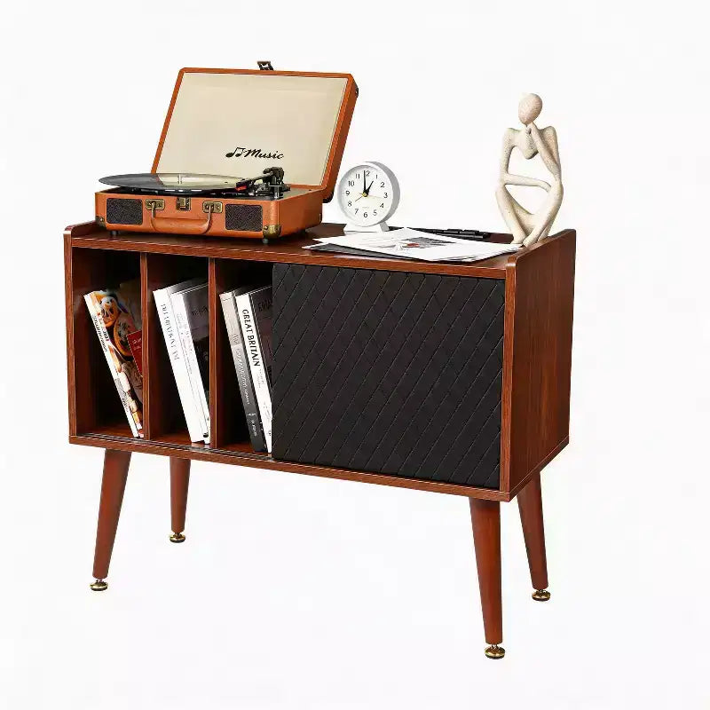 Grand meuble de rangement pour disques vinyles, peut contenir 300 albums, support de platine vinyle avec station de charge et ports USB, table d'appoint pour tourne-disque
