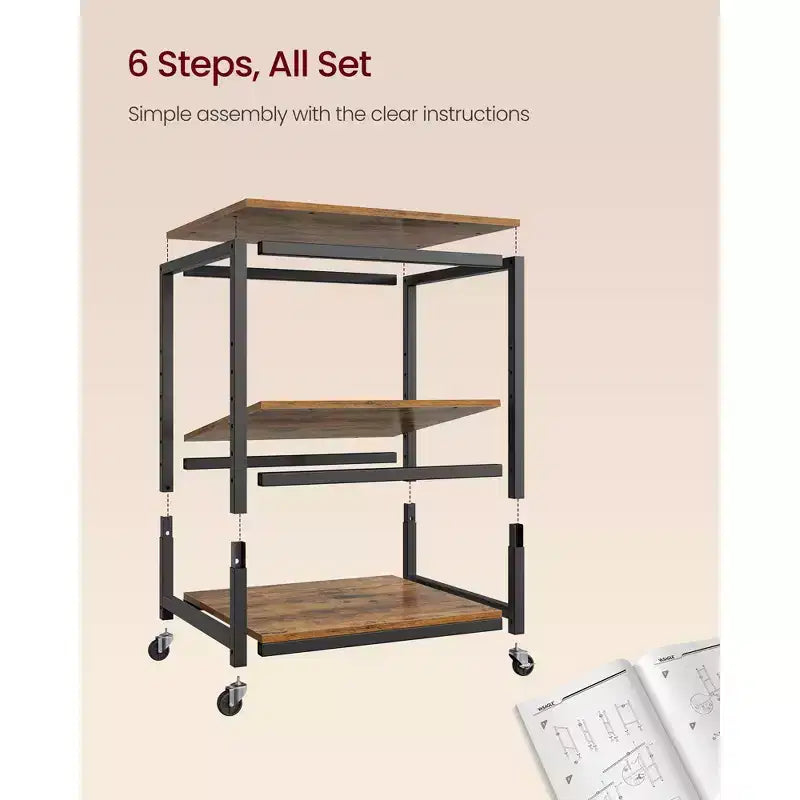 Support d'imprimante, Chariot d'imprimante roulant, Table sous bureau, Mobile avec roulettes verrouillables, Cadre en acier, pour bureau à domicile, Étagère de rangement, 3 niveaux