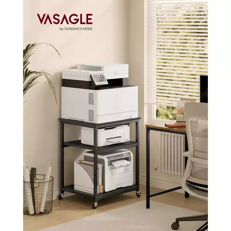 Support d'imprimante, Chariot d'imprimante roulant, Table sous bureau, Mobile avec roulettes verrouillables, Cadre en acier, pour bureau à domicile, Étagère de rangement, 3 niveaux