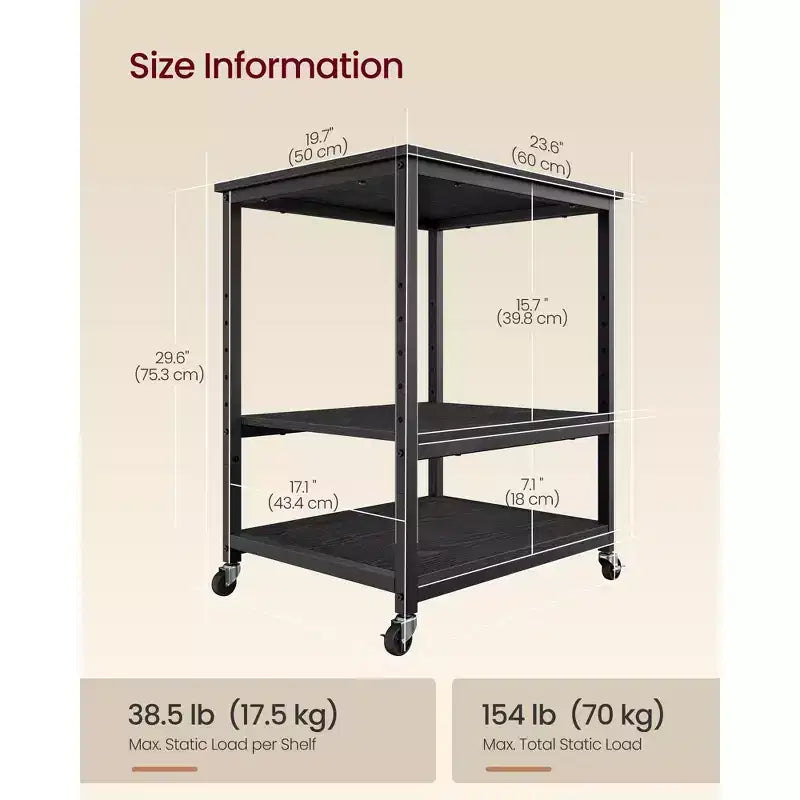Support d'imprimante, Chariot d'imprimante roulant, Table sous bureau, Mobile avec roulettes verrouillables, Cadre en acier, pour bureau à domicile, Étagère de rangement, 3 niveaux