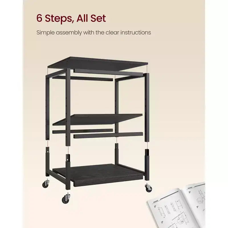 Support d'imprimante, Chariot d'imprimante roulant, Table sous bureau, Mobile avec roulettes verrouillables, Cadre en acier, pour bureau à domicile, Étagère de rangement, 3 niveaux