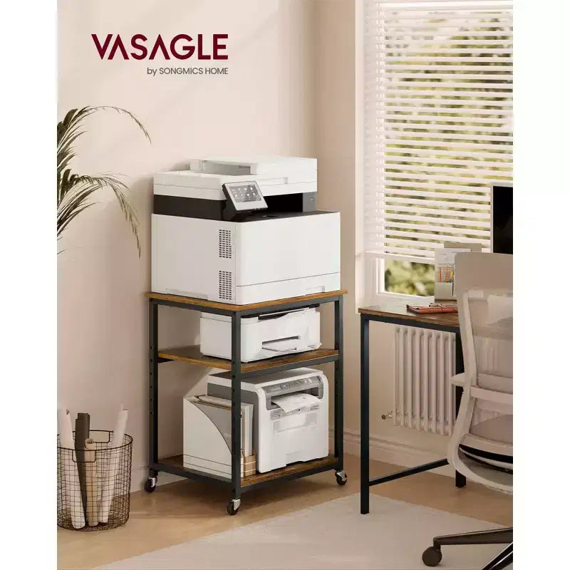 Support d'imprimante, Chariot d'imprimante roulant, Table sous bureau, Mobile avec roulettes verrouillables, Cadre en acier, pour bureau à domicile, Étagère de rangement, 3 niveaux